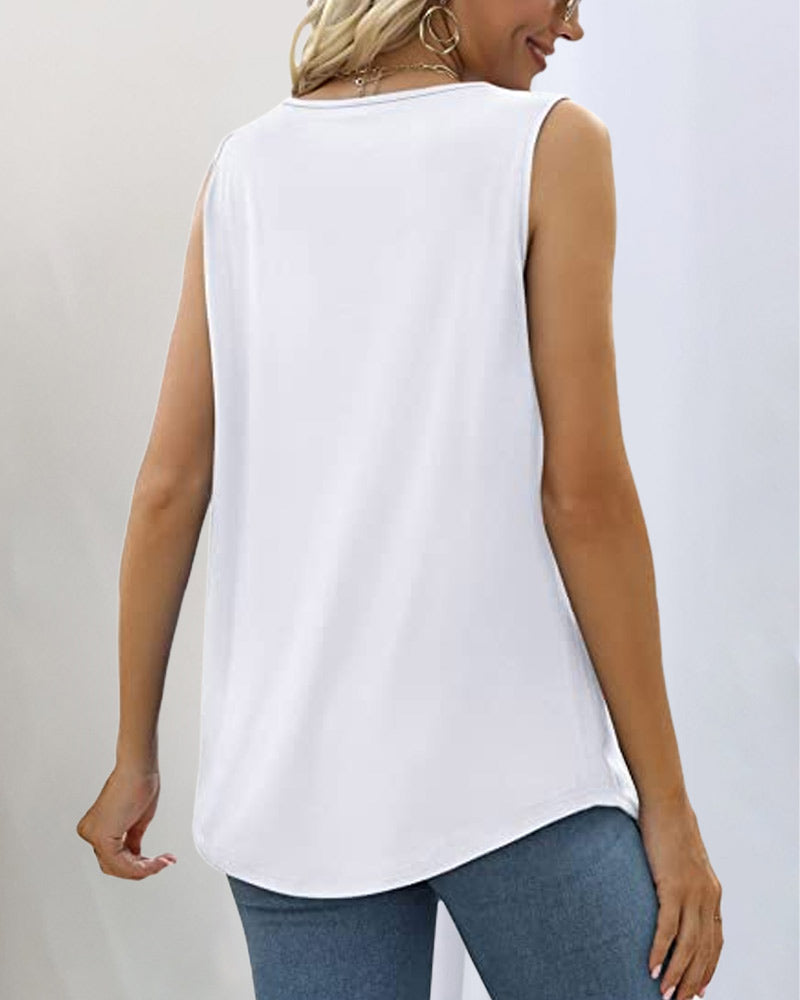 Pleated Square Neck Sleeveless Top | Lightweight Casual Blouse | Relaxed Fit