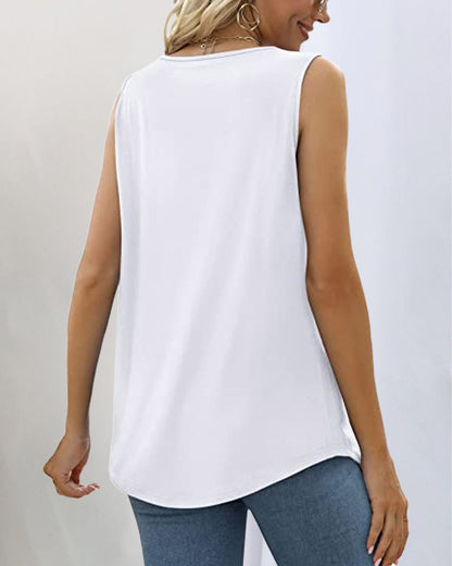 Pleated Square Neck Sleeveless Top | Lightweight Casual Blouse | Relaxed Fit