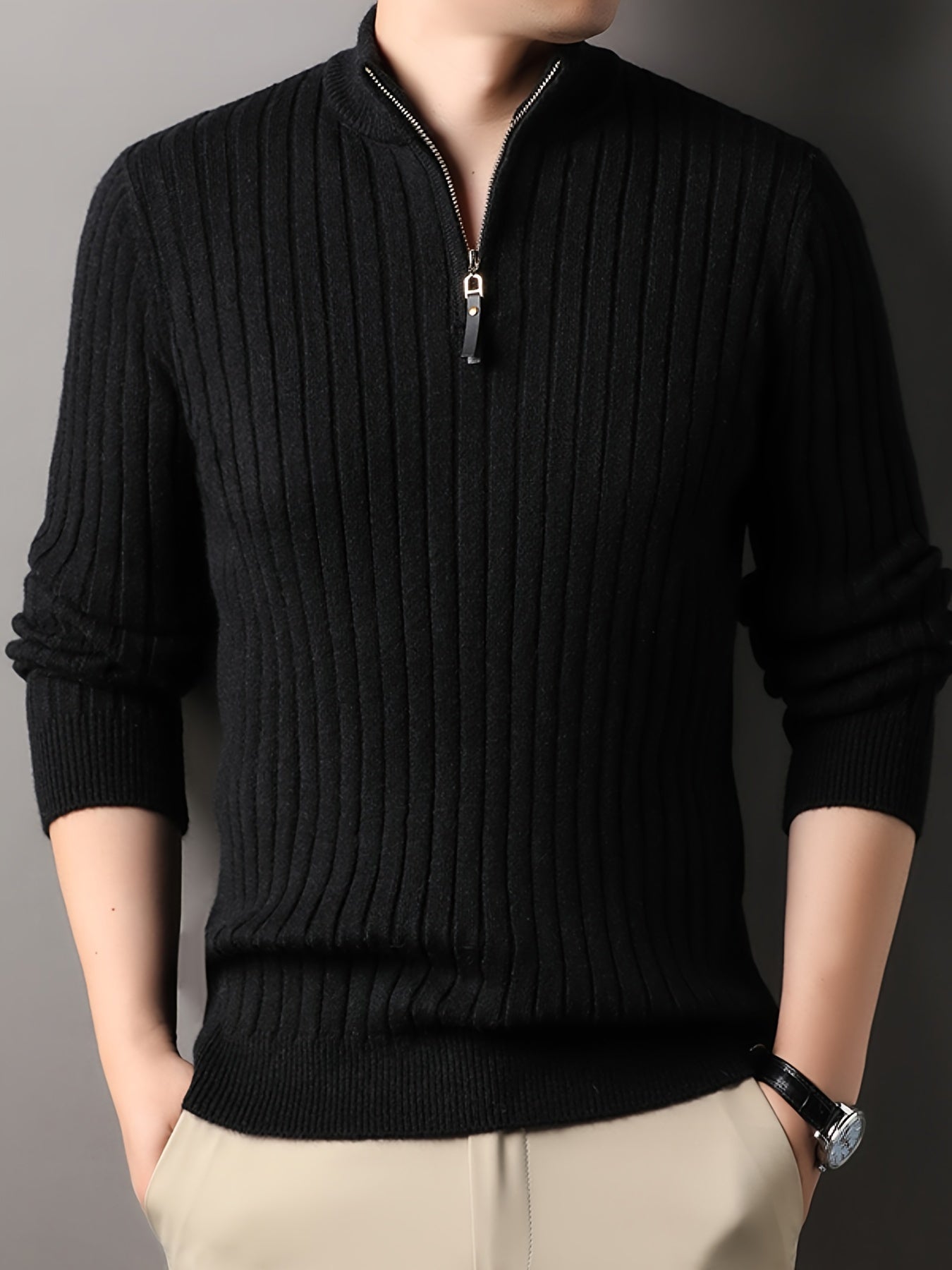 Men’s Ribbed Half-Zip Sweater | Lightweight Knit Pullover | Casual Fall Layer