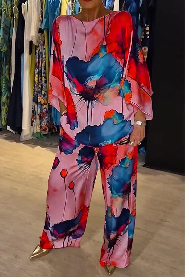 Satin Floral Two-Piece Set | Relaxed Fit | Bold Print