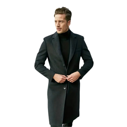 Men’s Wool-Blend Overcoat | Single-Breasted Long Jacket | Formal Winter Outerwear