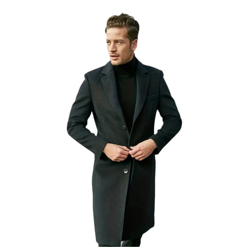Men’s Wool-Blend Overcoat | Single-Breasted Long Jacket | Formal Winter Outerwear