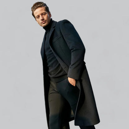 Men’s Wool-Blend Overcoat | Single-Breasted Long Jacket | Formal Winter Outerwear