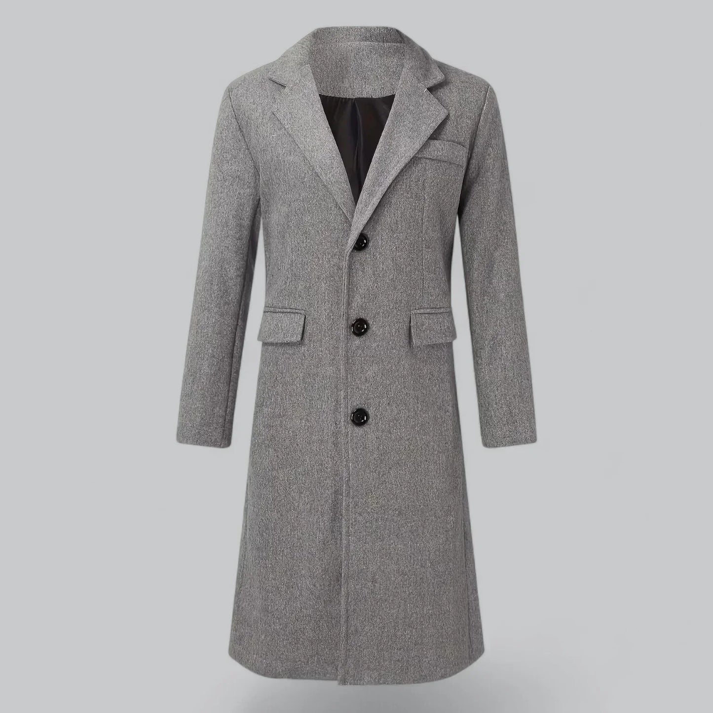 Men’s Wool-Blend Overcoat | Single-Breasted Long Jacket | Formal Winter Outerwear