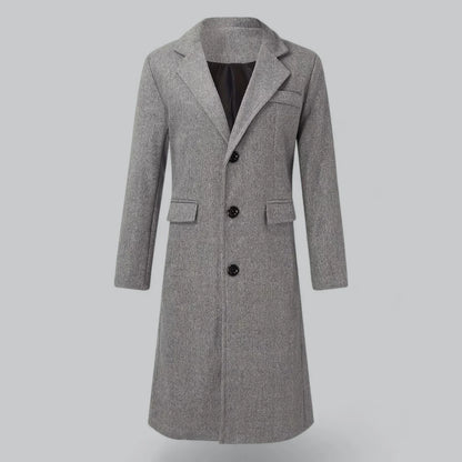 Men’s Wool-Blend Overcoat | Single-Breasted Long Jacket | Formal Winter Outerwear