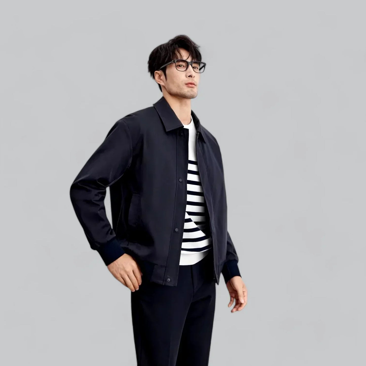 Men’s Casual Snap-Front Jacket | Lightweight Streetwear Layer | Point Collar Design