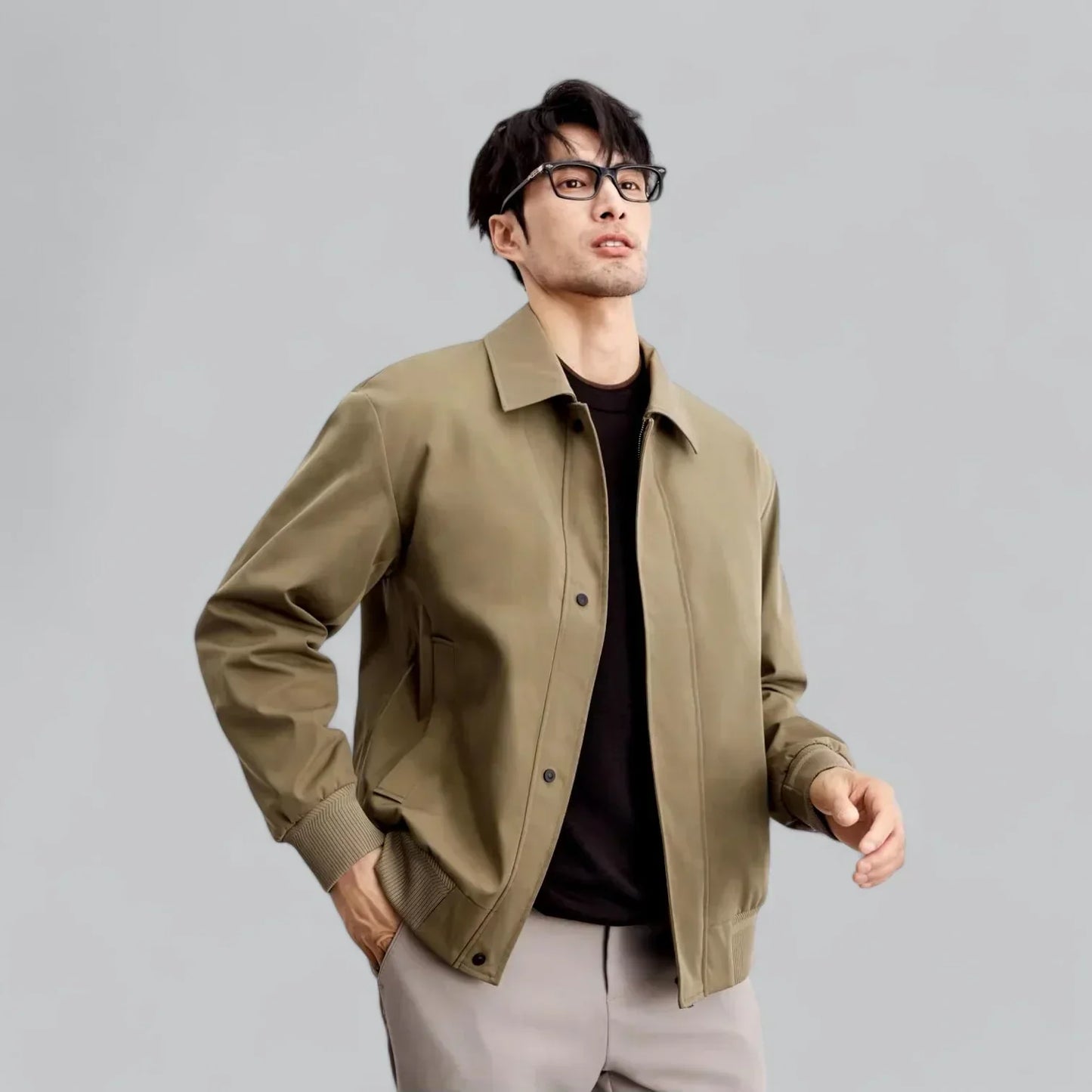 Men’s Casual Snap-Front Jacket | Lightweight Streetwear Layer | Point Collar Design