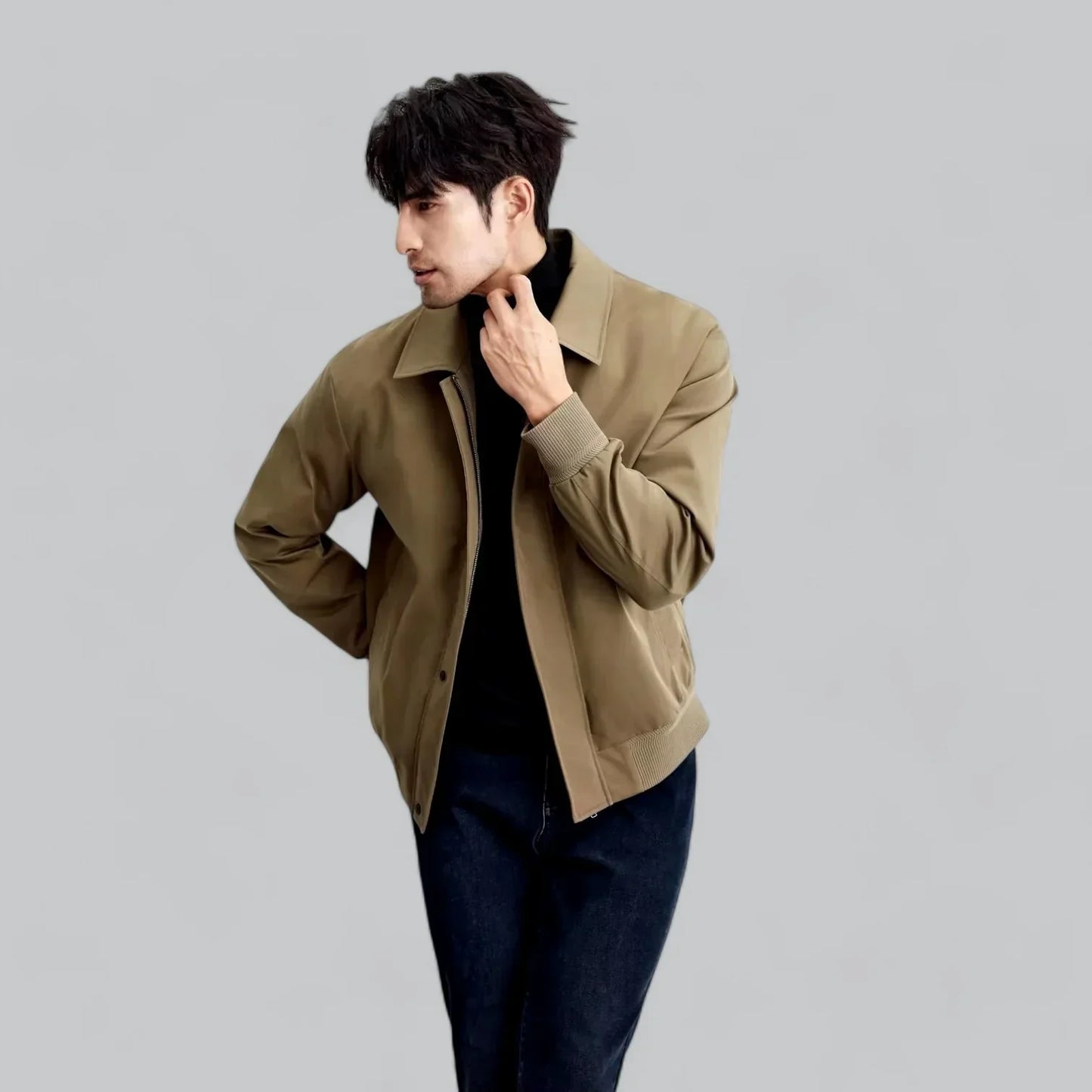 Men’s Casual Snap-Front Jacket | Lightweight Streetwear Layer | Point Collar Design