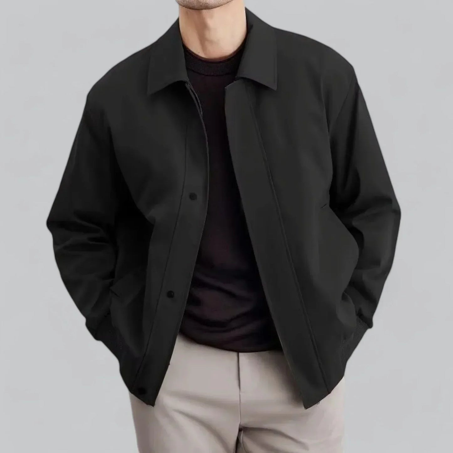 Men’s Casual Snap-Front Jacket | Lightweight Streetwear Layer | Point Collar Design