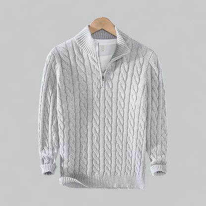 Men’s Cable Knit Quarter-Zip Sweater | Midweight Cotton Blend | Casual Fall Layer
