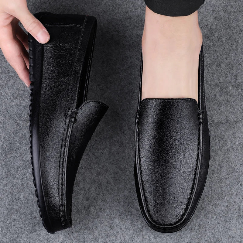 Men’s Classic Leather Loafers | Slip-On Dress Shoes | Cushioned Insole Comfort