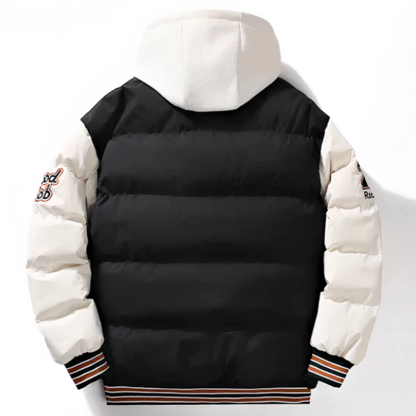 Men’s Varsity Puffer Jacket | Colour-Block Hooded Bomber | Insulated Streetwear Outerwear
