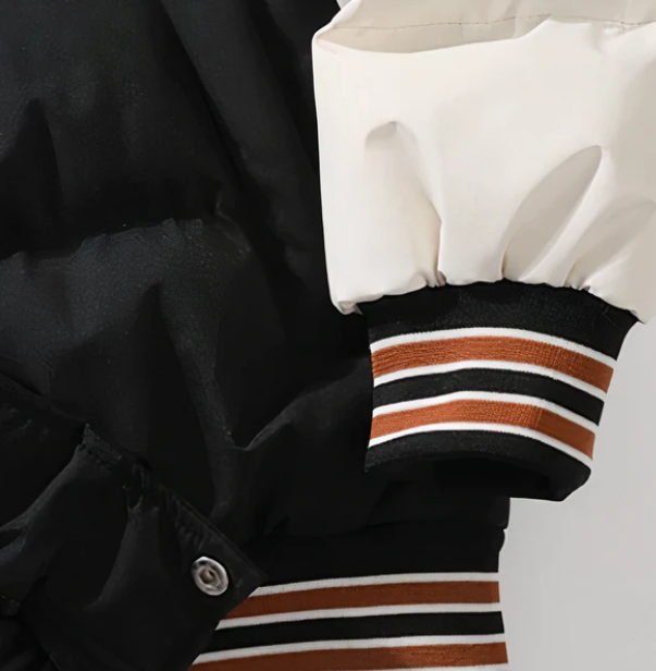 Men’s Varsity Puffer Jacket | Colour-Block Hooded Bomber | Insulated Streetwear Outerwear