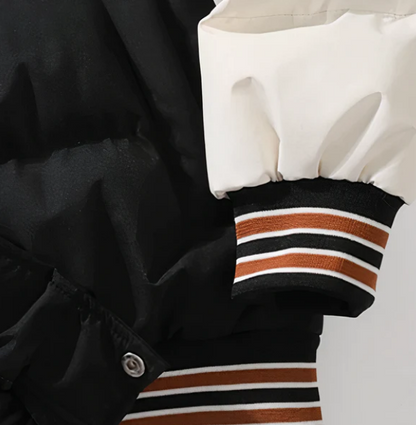 Men’s Varsity Puffer Jacket | Colour-Block Hooded Bomber | Insulated Streetwear Outerwear