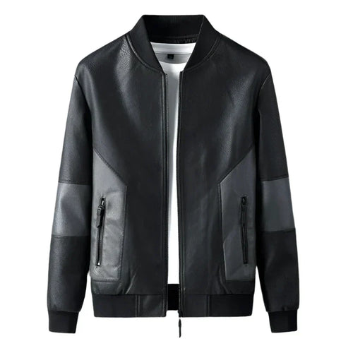 Men’s Faux Leather Bomber Jacket | Contrast Panel Design | Lightweight Streetwear Layer