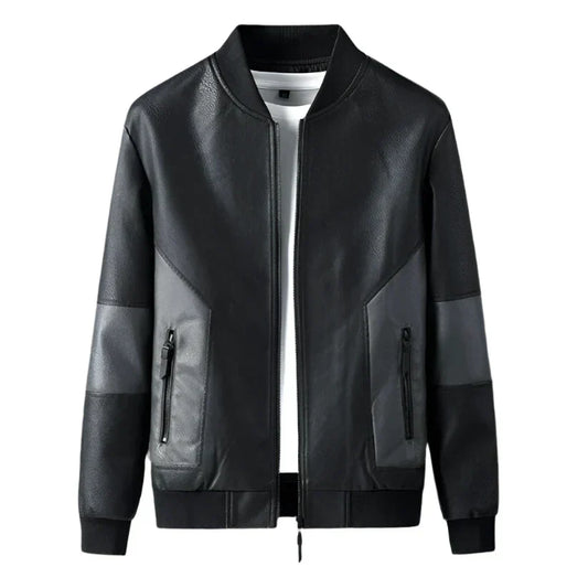 Men’s Faux Leather Bomber Jacket | Contrast Panel Design | Lightweight Streetwear Layer
