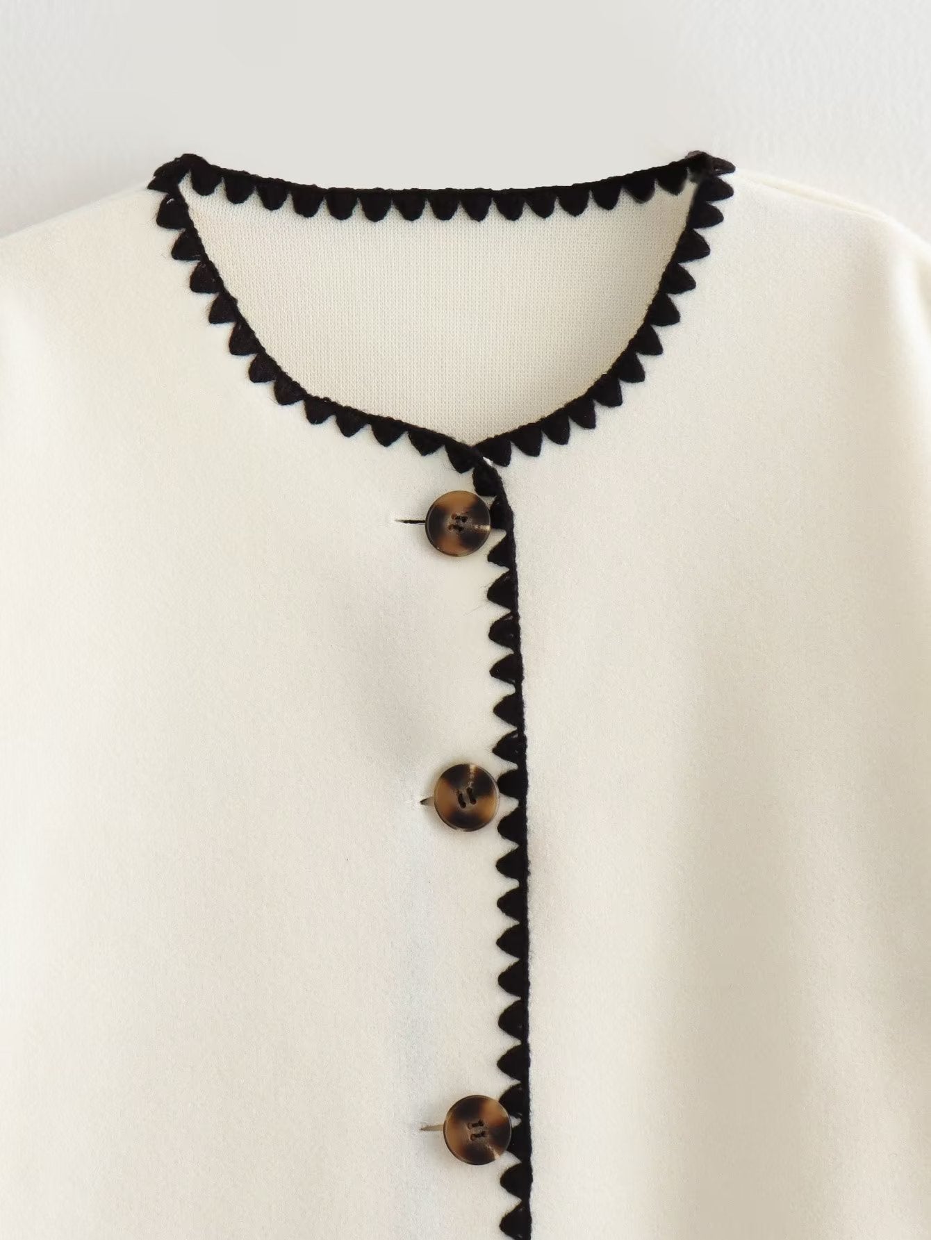 Contrast-Trim Knit Cardigan | Elegant Button-Front | Minimalist Chic | Black & White
