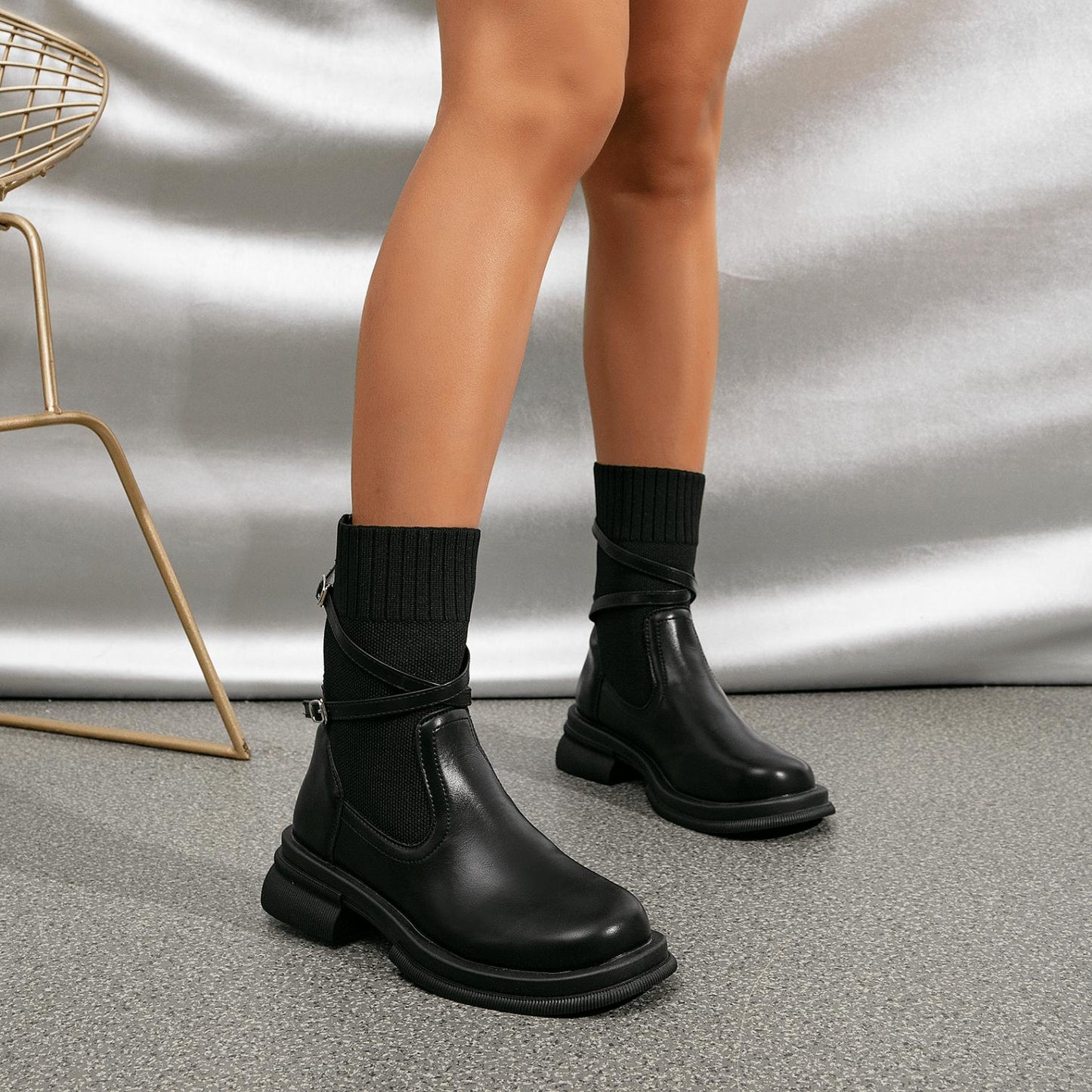 Ribbed Sock Ankle Boots | PU Leather | Chunky Sole | Trendy Fall & Winter Footwear