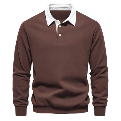 Men’s Long Sleeve Polo Sweatshirt | Ribbed Hem Rugby Style | Casual Smart-Collar Pullover