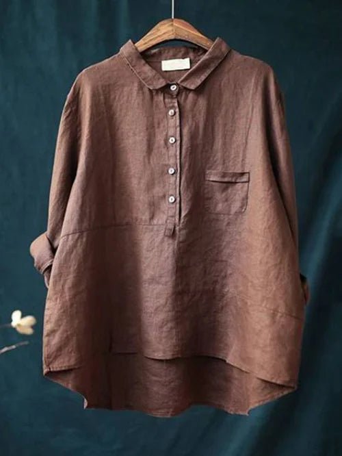 Relaxed Linen Shirt | Asymmetrical Hem | Lightweight Button Front