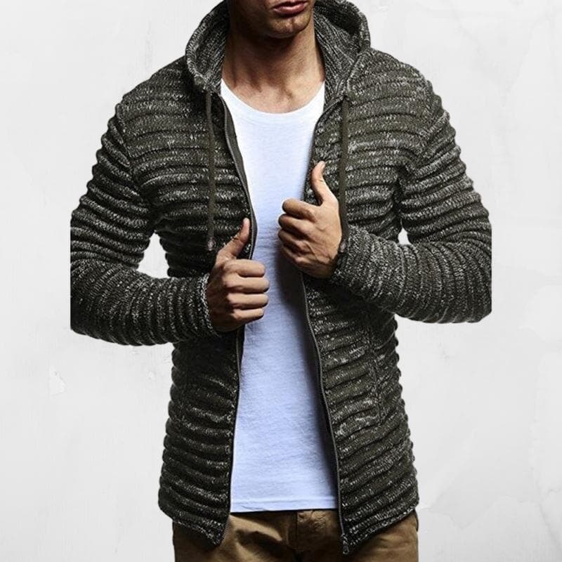 Men's Ribbed Knit Hoodie | Warm Zip-Up Sweater | Casual Winter Layer