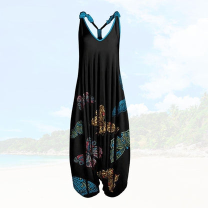 Boho Harem Jumpsuit | Sleeveless V-Neck | Relaxed Fit with Bold Prints