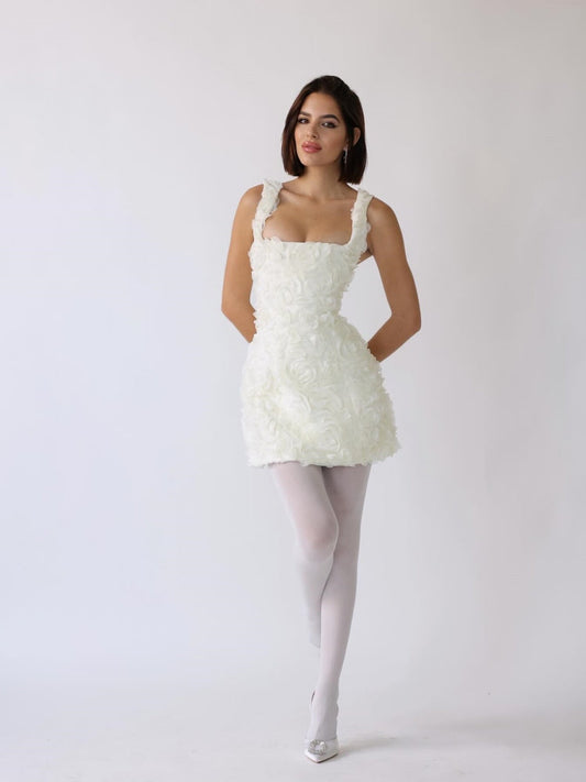 3D Rosette Mini Dress | Sleeveless Fitted Silhouette | Elegant Partywear