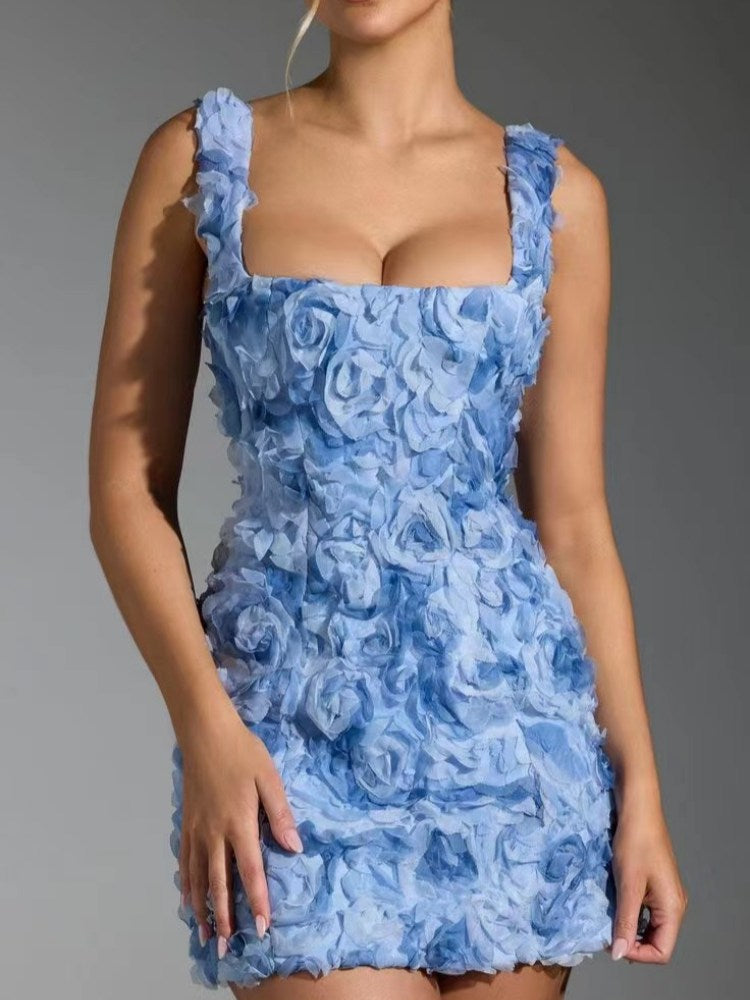 3D Rosette Mini Dress | Sleeveless Fitted Silhouette | Elegant Partywear