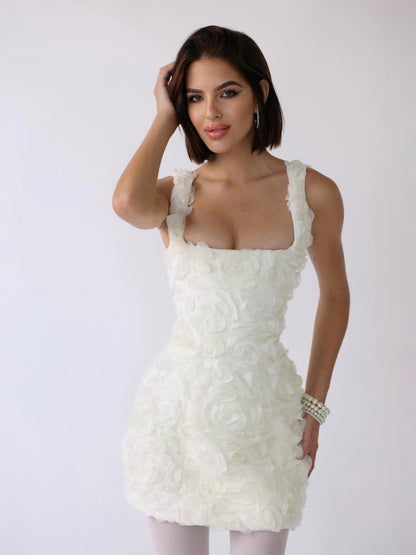 3D Rosette Mini Dress | Sleeveless Fitted Silhouette | Elegant Partywear