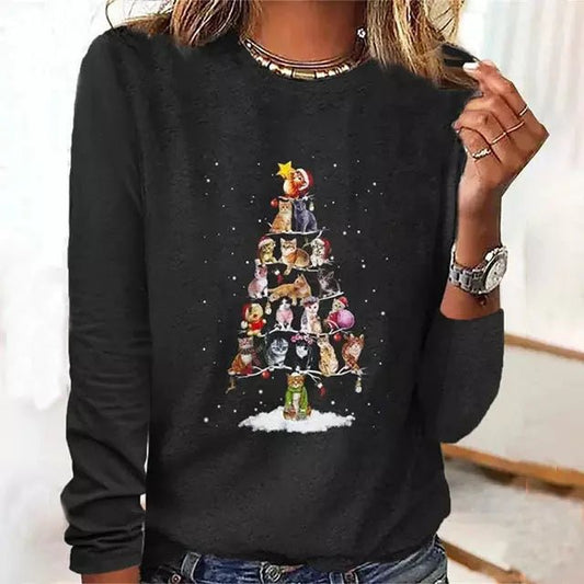 Holiday Animal Tree Graphic Cotton Tee | Relaxed Fit Christmas Top