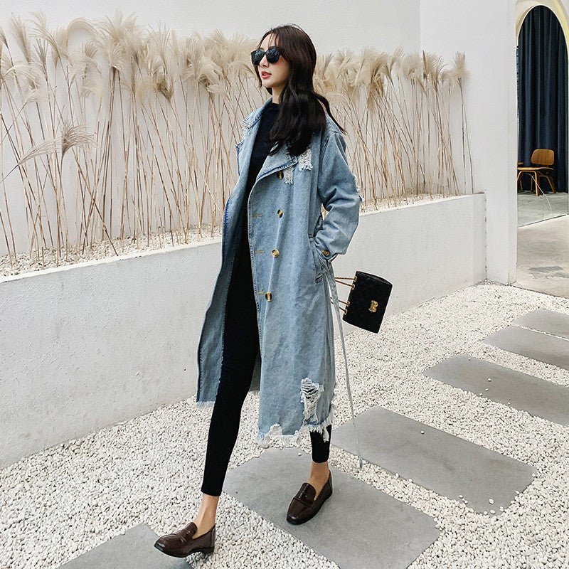 Distressed Oversized Denim Jacket | Fringe Hem | Edgy Streetwear | Casual Outerwear