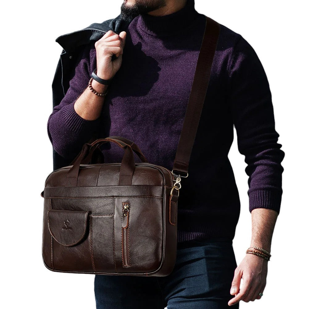 Men’s Leather Messenger Bag | Vintage Work Satchel | Laptop Shoulder Briefcase