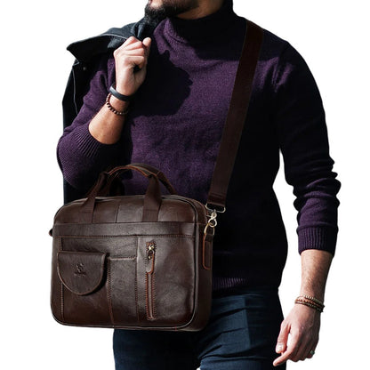 Men’s Leather Messenger Bag | Vintage Work Satchel | Laptop Shoulder Briefcase