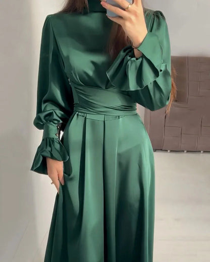 Satin Long Sleeve Maxi Dress | High Neck | Elegant Formalwear