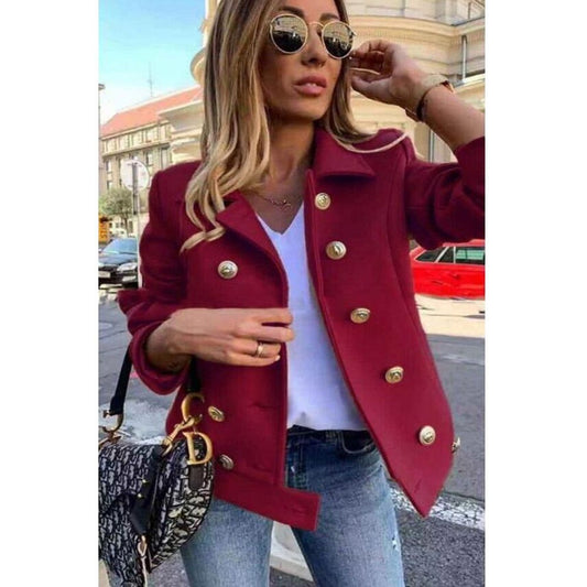 Double-Breasted Military-Inspired Jacket | Statement Gold Buttons | Wool Blend | Casual & Smart Wear