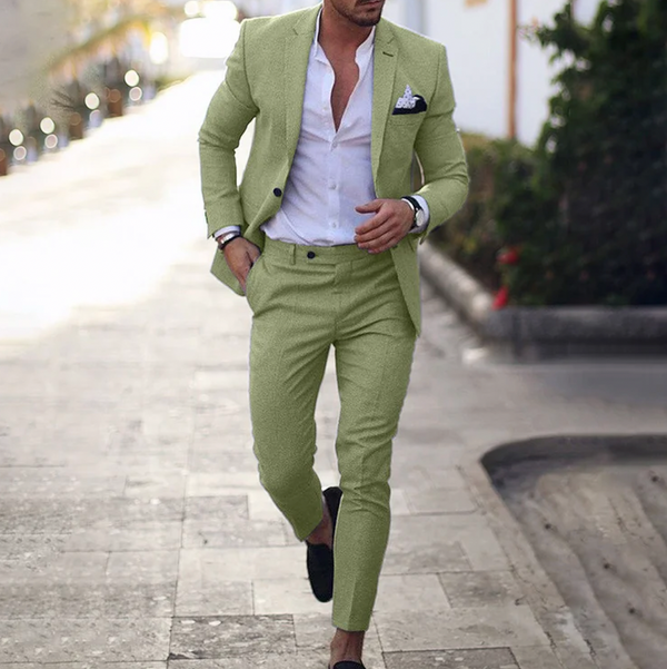 Modern Slim Fit Suit Set | 2-Piece Stretch Formalwear | Lightweight Blazer & Trousers