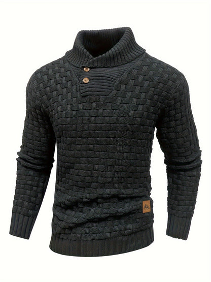 Men's Shawl Collar Knit Sweater | Textured Pullover | Warm Fall Layer