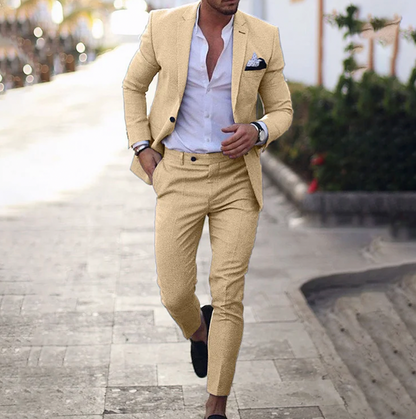 Modern Slim Fit Suit Set | 2-Piece Stretch Formalwear | Lightweight Blazer & Trousers