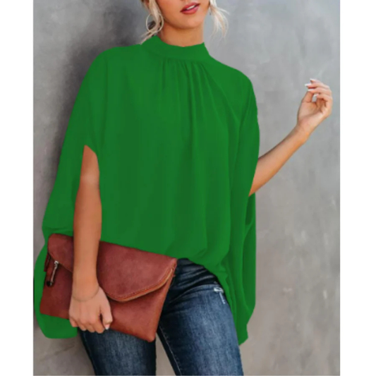 Women's High-Neck Printed Blouse | Loose Fit Cape Sleeve Top | Casual Statement Shirt