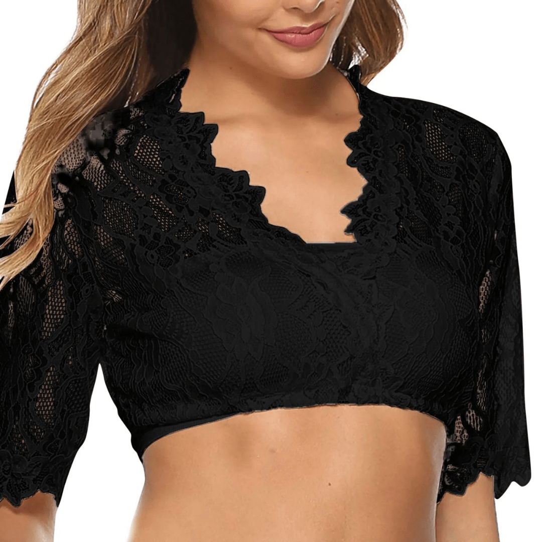 Lace Shrug Top | Scalloped Neckline | Sheer Half Sleeve Cover-Up
