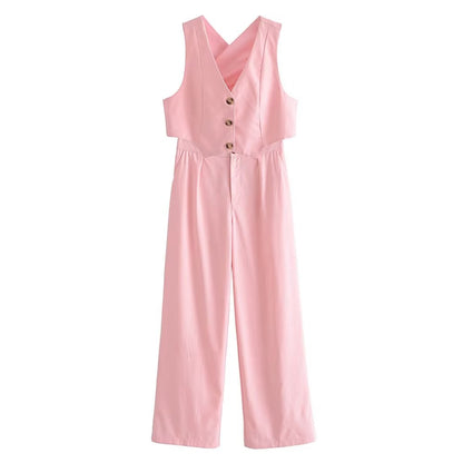 Blush Riviera Vest and Trousers Set | Tailored Fit | Wide-Leg Design