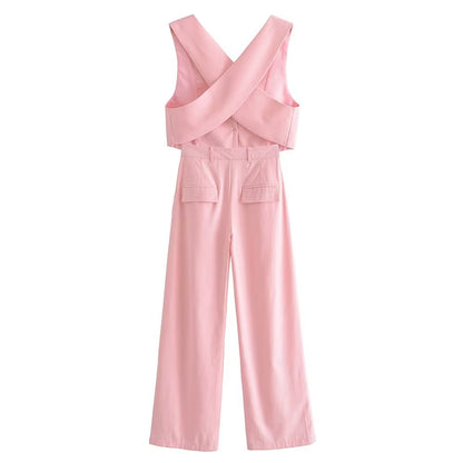 Blush Riviera Vest and Trousers Set | Tailored Fit | Wide-Leg Design