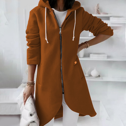 Women’s Longline Zip Hoodie | Curved Hem Casual Layer | Soft Fleece Streetwear Style