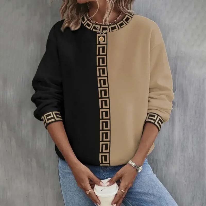 Pattern Trim Knit Pullover | Two-Tone Design | Relaxed Everyday Fit