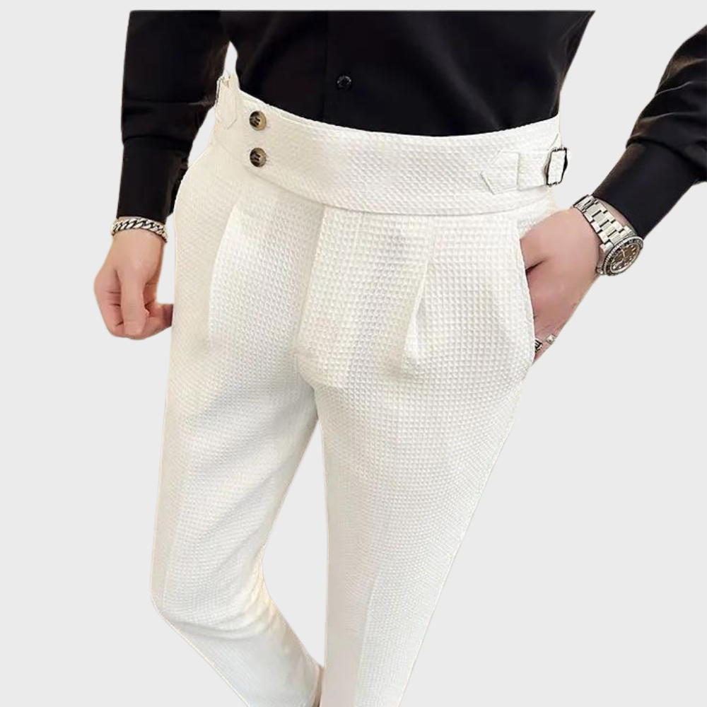High-Waisted Dress Trousers | Pleated Front with Side Buckle Tabs
