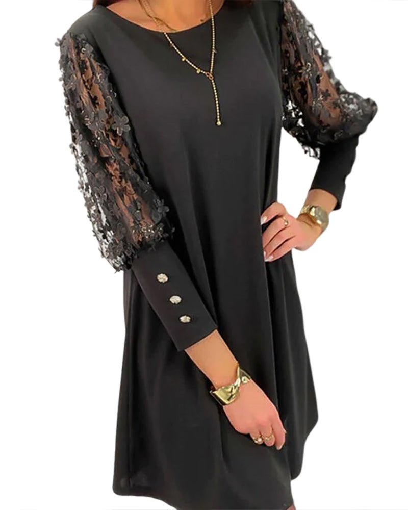 Embellished Sleeve Mini Dress | 3D Floral Mesh | Elegant Party Silhouette