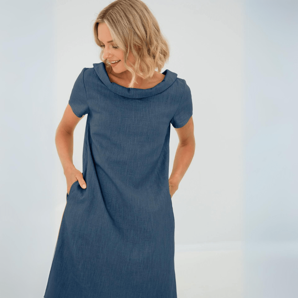 Short Sleeve A-Line Dress | Soft Drape | Pockets Included