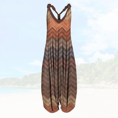 Boho Harem Jumpsuit | Sleeveless V-Neck | Relaxed Fit with Bold Prints
