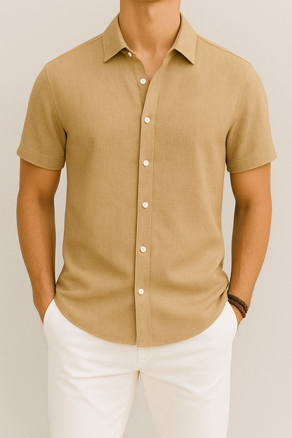 Men's Button-Up Knit Shirt | Casual Short Sleeve | Textured Summer Essential