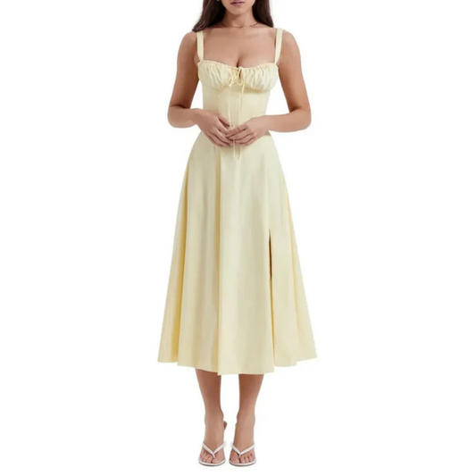 Floral Midi Sundress | Ruched Bodice & Side Slit | Adjustable Strap Fit-and-Flare